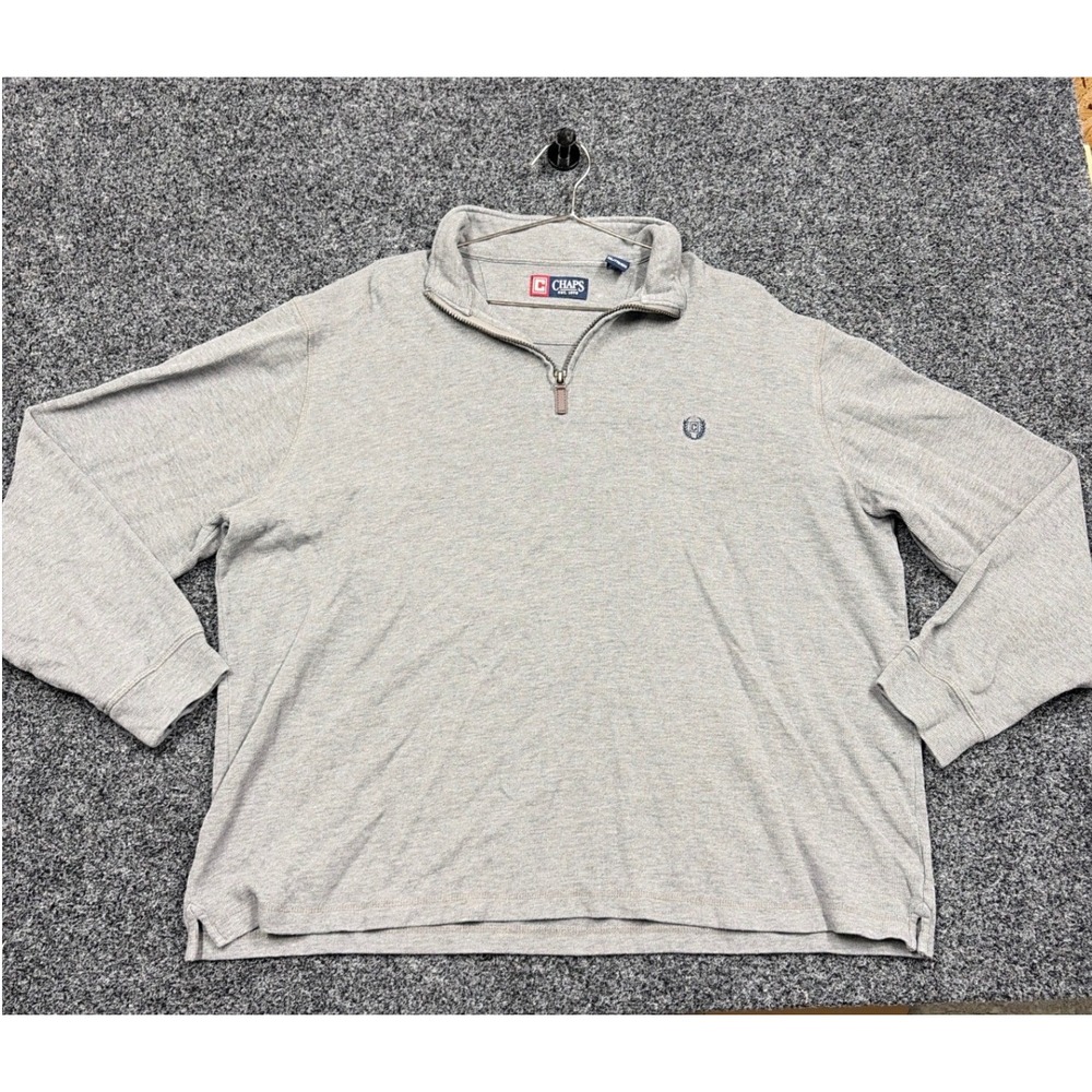 Chaps Pullover Mens XXL Gray 1/4 Zip Cotton Sweater Rib Knit Mock Neck Preppy